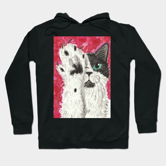 Hi black white cat watercolor painting Hoodie by SamsArtworks